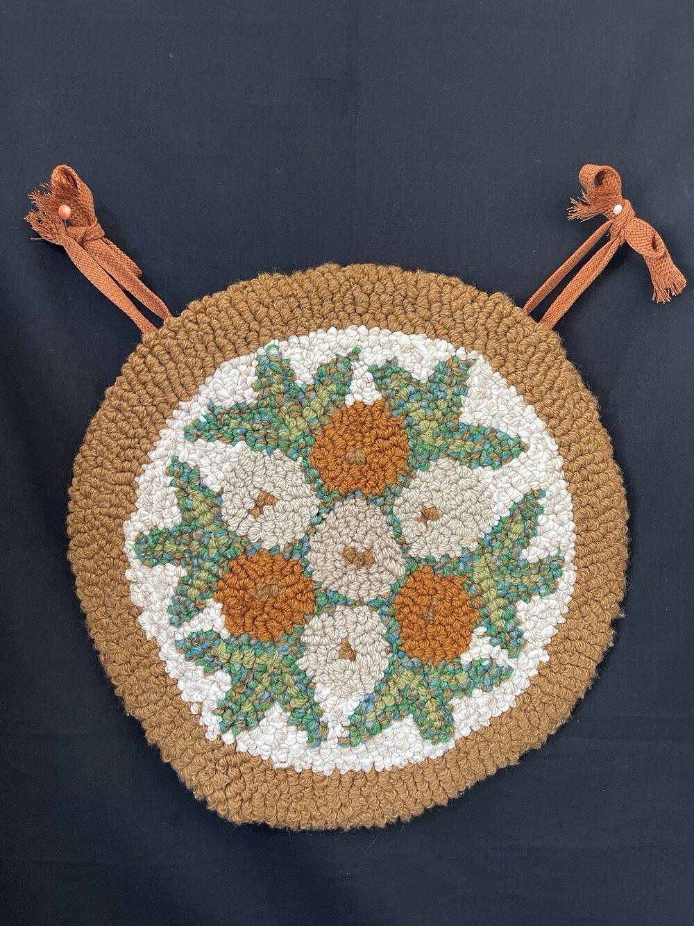 Vintage Handmade Round Needlepoint Floral Chair Cover 14.5"